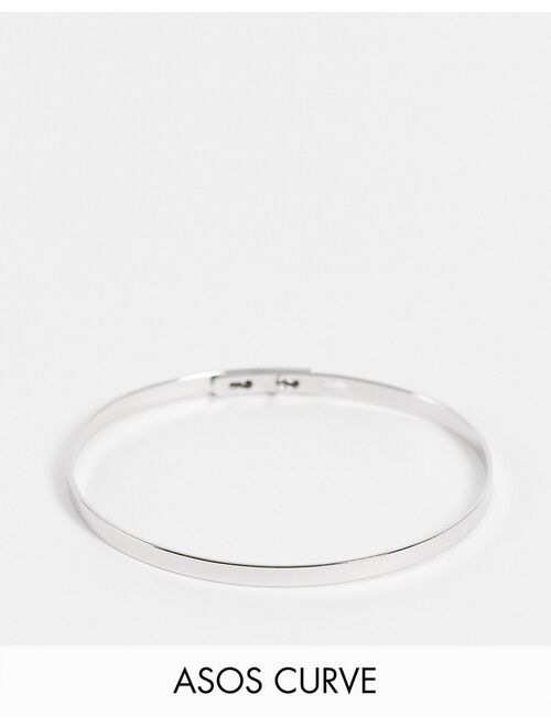 Asos Design Curve bangle bracelet in minimal design in silver tone