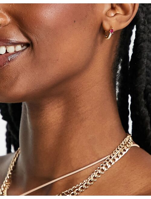 Asos Design sterling silver with gold plate hinge hoop earrings with teardrop pink crystal