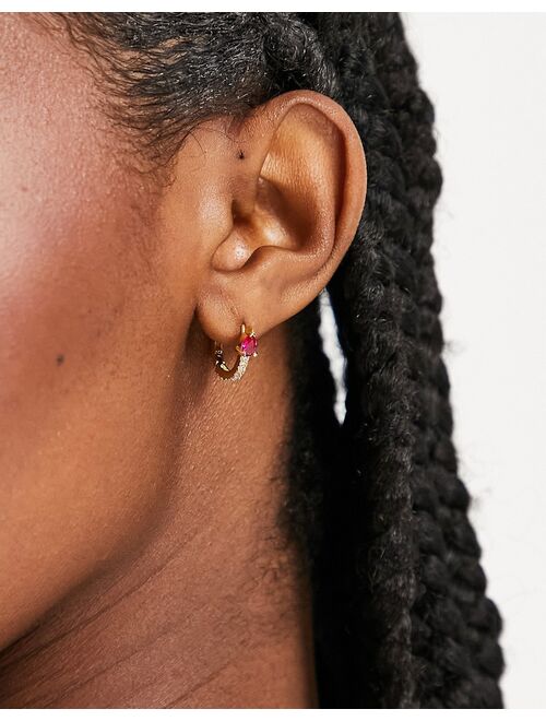 Asos Design sterling silver with gold plate hinge hoop earrings with teardrop pink crystal