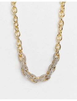 House of Pascal Twisted chunk rhinestone chain necklace in gold