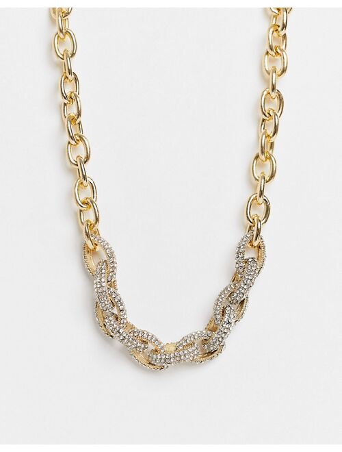House of Pascal Twisted chunk rhinestone chain necklace in gold