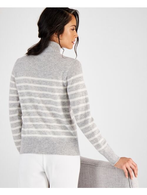 Charter Club Cashmere Striped Mock-Neck Sweater, Created for Macy's
