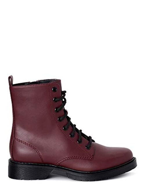 Time and Tru Women Vegan Leather Lace Up Lug Combat Dual Closure Boot