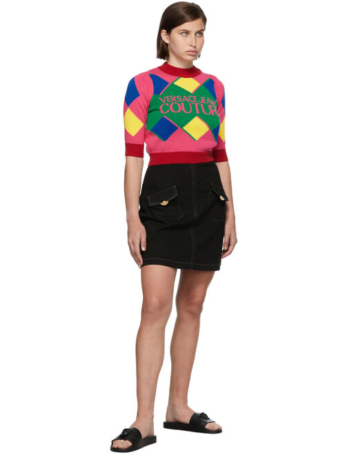 Versace Pink & Red Logo Knit Turtleneck