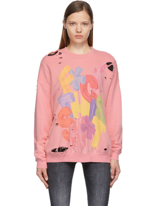 R13 Pink FTS Distressed Oversized Sweatshirt