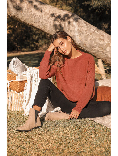 Lulus Get With It Rust Red Mock Neck Knit Sweater