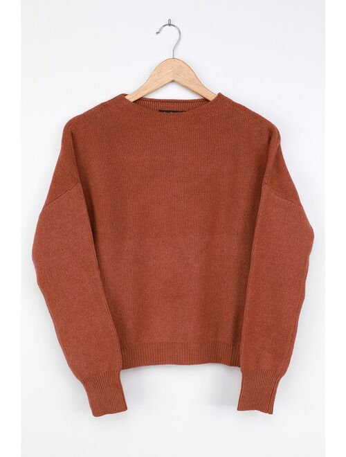 Lulus Get With It Rust Red Mock Neck Knit Sweater