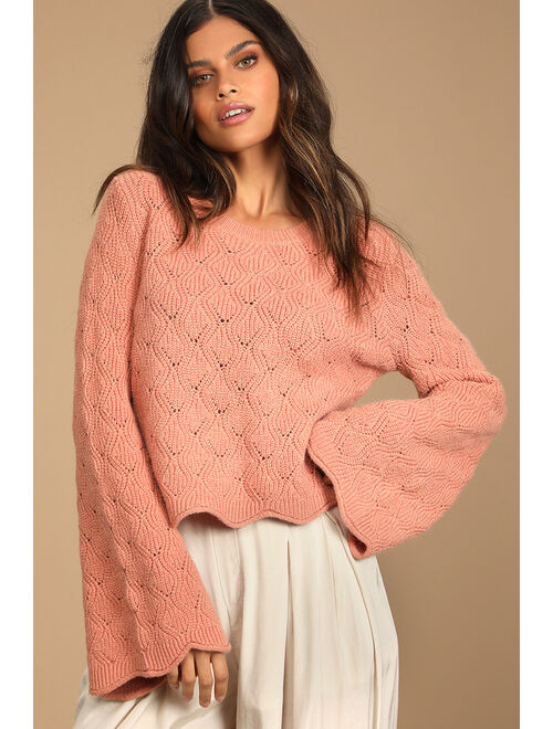 Lulus Fantastic Feels Rose Pink Pierced Cable Knit Pullover Sweater