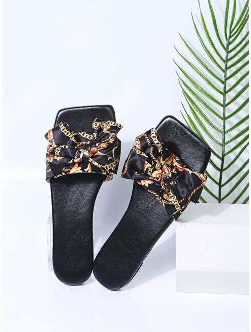 Shein Chain Print Bow Decor Slide Sandals