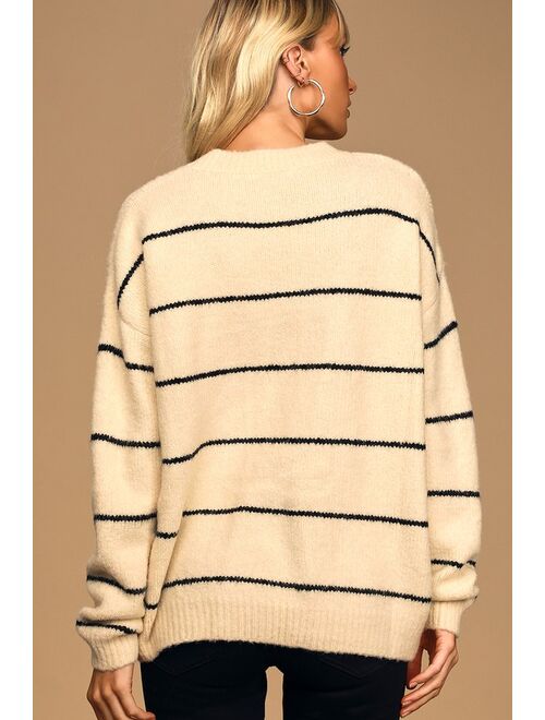 LUSH One Good Reason Cream and Black Striped Oversized Sweater