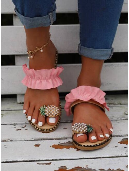 Shein Pineapple & Ruffle Decor Thong Sandals