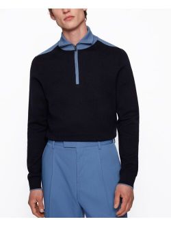 BOSS Men's Contrast-Collar Troyer Sweater