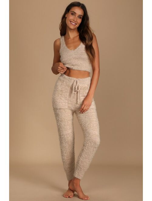Lulus Road to Cozy Taupe Fuzzy Cropped Tank Top