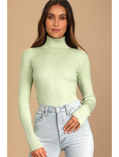 Lulus Chic Observations Light Green Ribbed Turtleneck Sweater Top