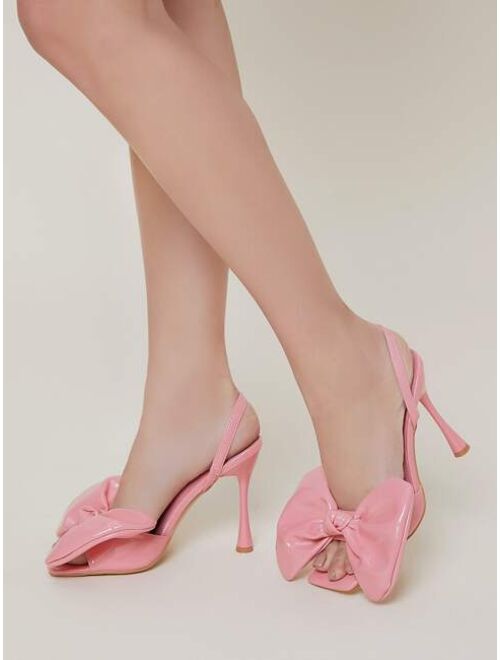 Shein Vegan Patent Leather Bow Decor Stiletto Heels