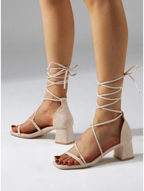 Shein Minimalist Tie Leg Chunky Sandals