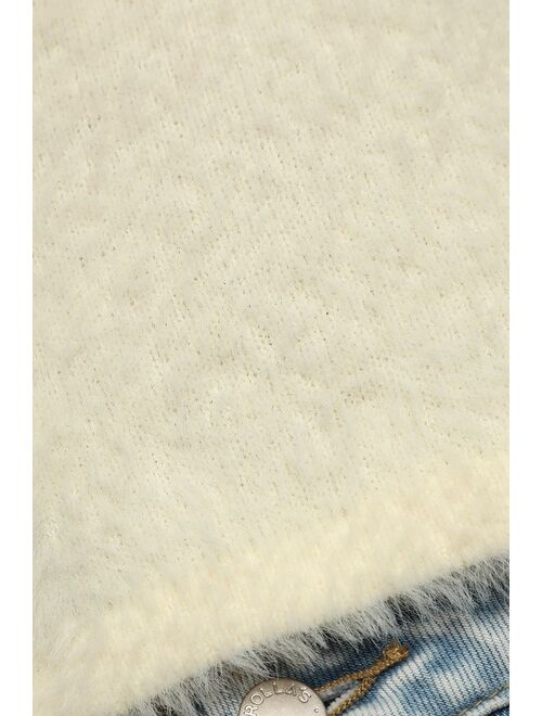 Lulus Sweetheart Season Ivory Fuzzy Side-Tie Sweater