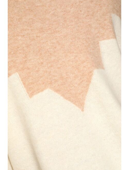 Lulus Snowy Peaks Beige and Cream Print Knit Sweater