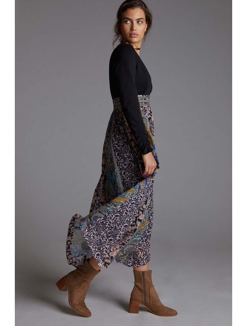 Anthropologie Abstract V-Neck Maxi Dress