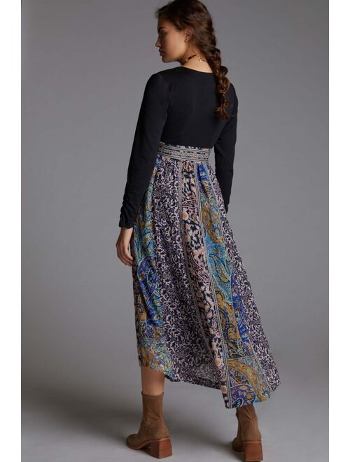 Anthropologie Abstract V-Neck Maxi Dress