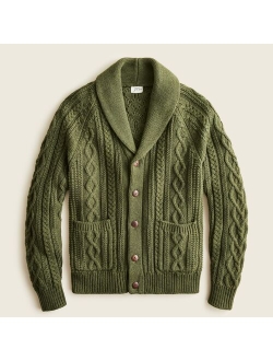Cotton cable-knit shawl cardigan sweater