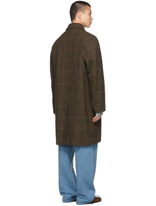 Dries Van Noten Khaki Wool Check Coat