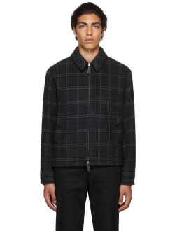 Grey Wool Cashmere Check Harrington Jacket