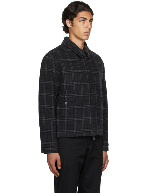 Burberry Grey Wool Cashmere Check Harrington Jacket