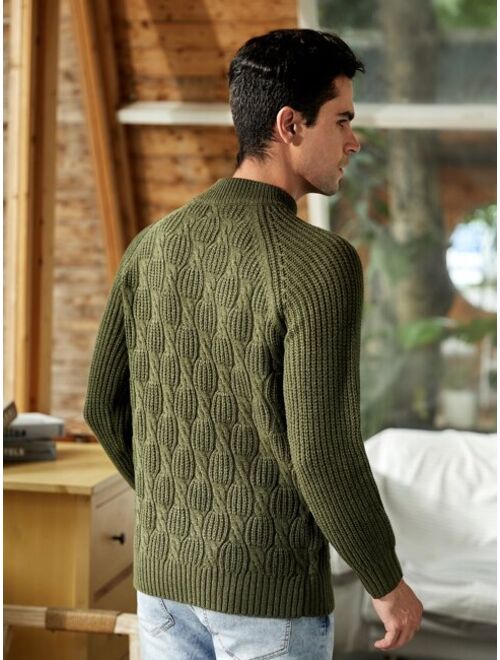 Shein Men Mock Neck Cable Knit Raglan Sleeve Sweater