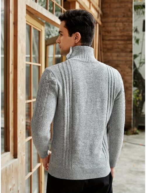 Shein Men High Neck Buttoned Cable Knit Sweater