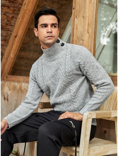 Shein Men High Neck Buttoned Cable Knit Sweater
