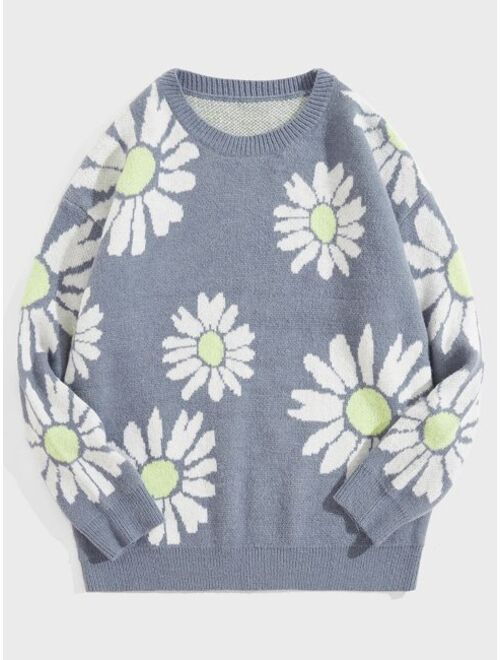SHEIN Men Floral Pattern Drop Shoulder Sweater