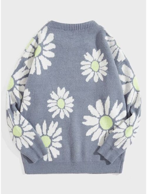 SHEIN Men Floral Pattern Drop Shoulder Sweater