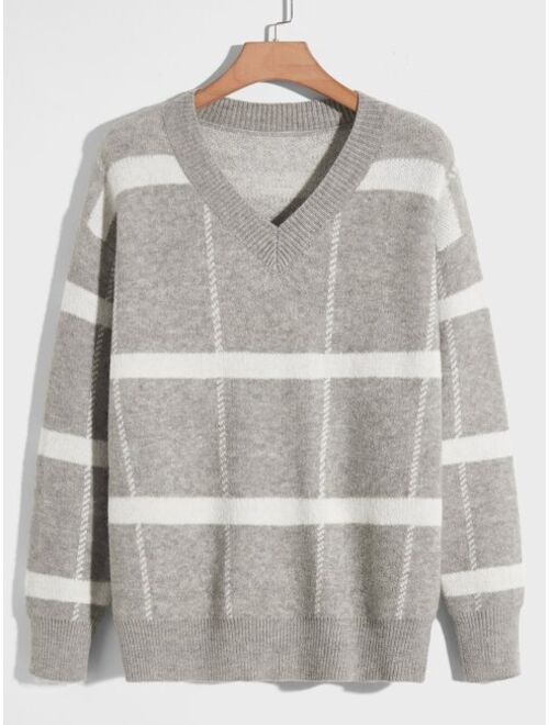 SHEIN Men Plaid Pattern V Neck Sweater