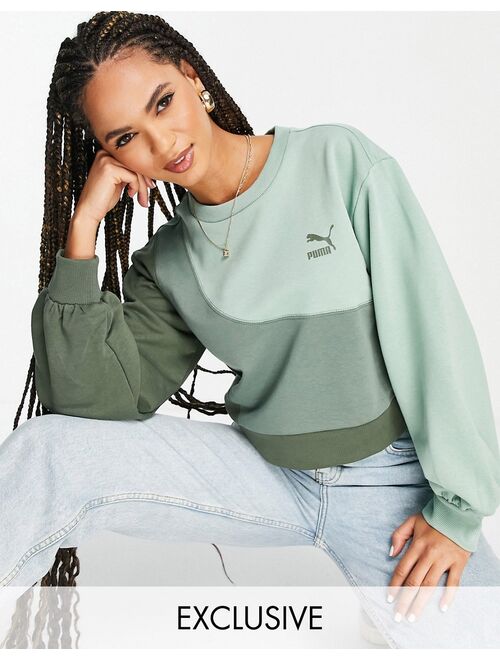Puma convey oversized sweatshirt in green color block Exclusive to ASOS