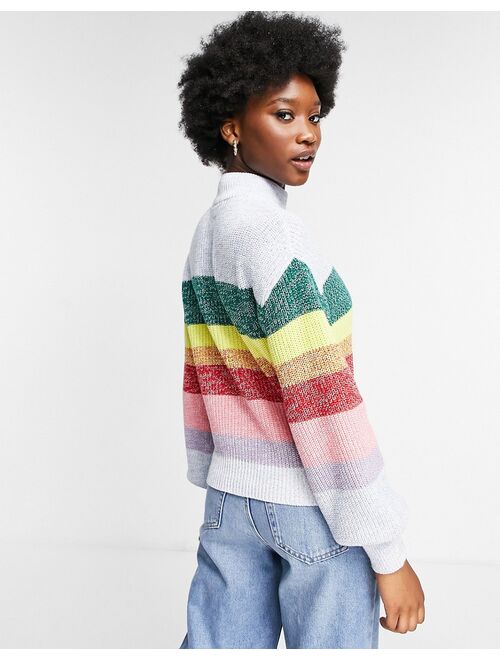Monki Madga rainbow stripe knitted sweater in multi