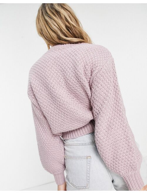 Asos Design sweater with crew neck with pretty stitch detail in lilac