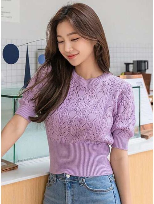 Shein Solid Pointelle Knit Top