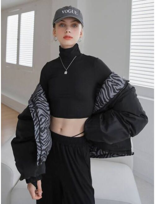 SHEIN COLDBREAK Zebra Striped Zip Up Winter Coat