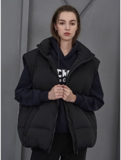 COLDBREAK Solid Zip Up Winter Coat With Bag