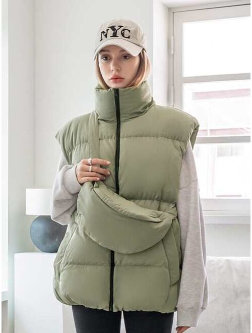 SHEIN COLDBREAK Solid Zip Up Winter Coat With Bag