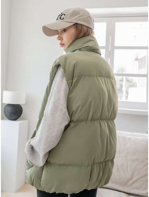 SHEIN COLDBREAK Solid Zip Up Winter Coat With Bag