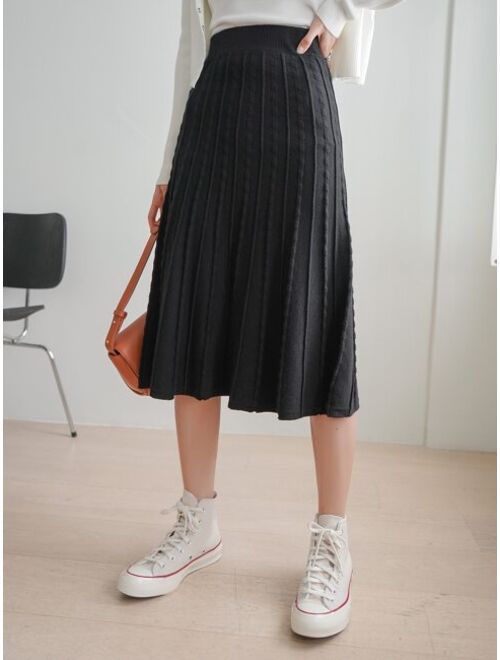 DAZY High Waist Seam Detail Pleated Knit Skirt
