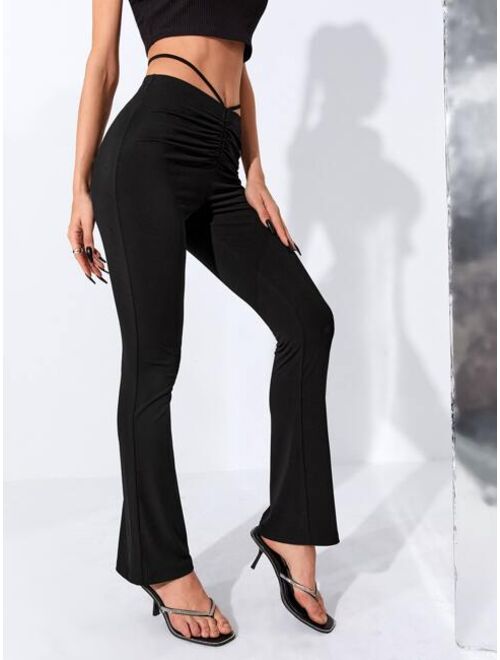 Shein Ruched Cut Out Waist Flare Pants