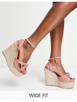 Wide Fit Tier bow espadrille wedges in pink