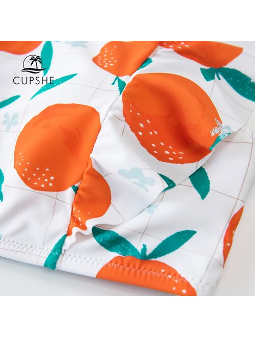 CUPSHE Orange Print Tank High Waist Bikini Sets Sexy Ruffled Swimsuit Women Two Pieces Swimwear 2021 Girls Beach Bathing Suits