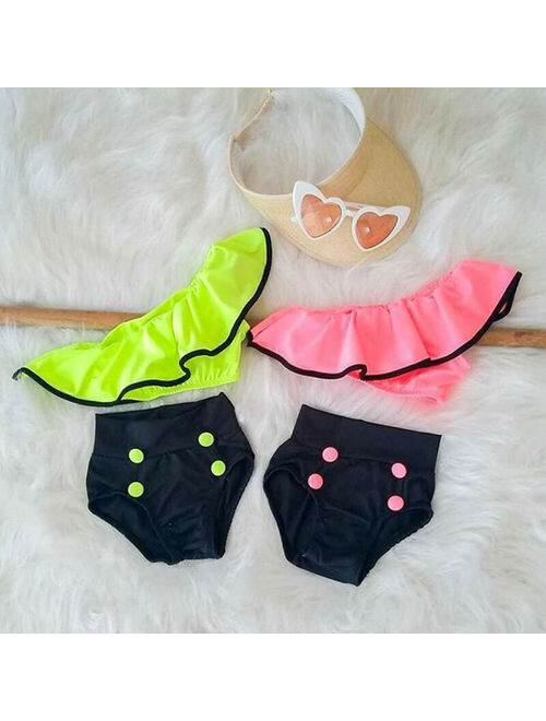 Girl Swimwear 2020 Toddler Baby Girl Bikini Set Off Shoulder Ruffle Swimsuit Swimwear Beachwear 2-6Y