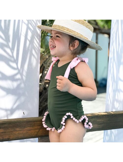 Baby Girl Green Tassel Swimsuit Swimwear Kids Children Summer Beach One Piece Bikini Tankini Bathing Suit