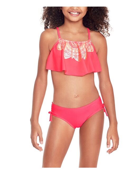 Glitter Beach Big Girls Flounce Bikini Set with Foil Print, 2 Piece