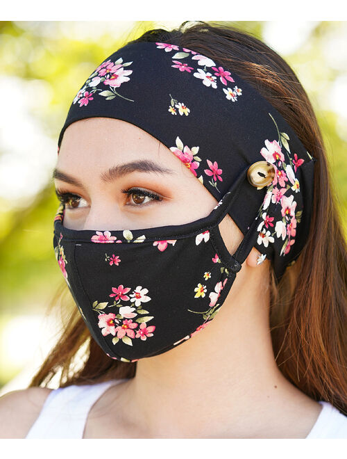 Love, Kuza Black Pink Floral Two-Layer Non-Medical Face Mask Set
